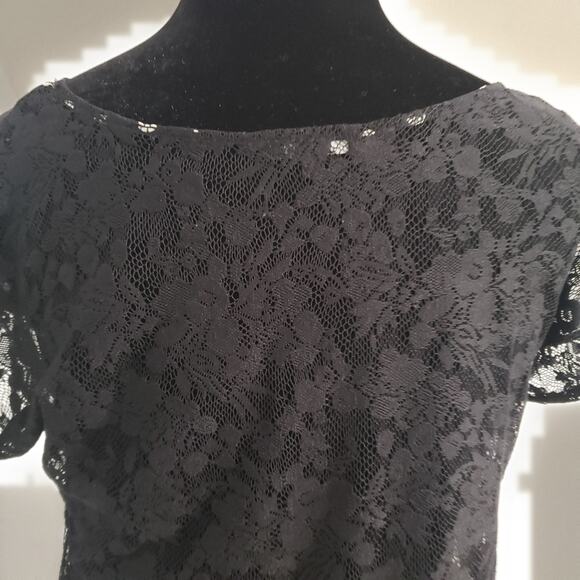 Black Lace and Polka Dot Semi Sheer Dolman Sleeve Crop Top by Soprano Small - Picture 7 of 9